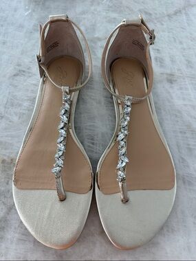 Jeweled Ankle-Strap Flat Sandals - Gold